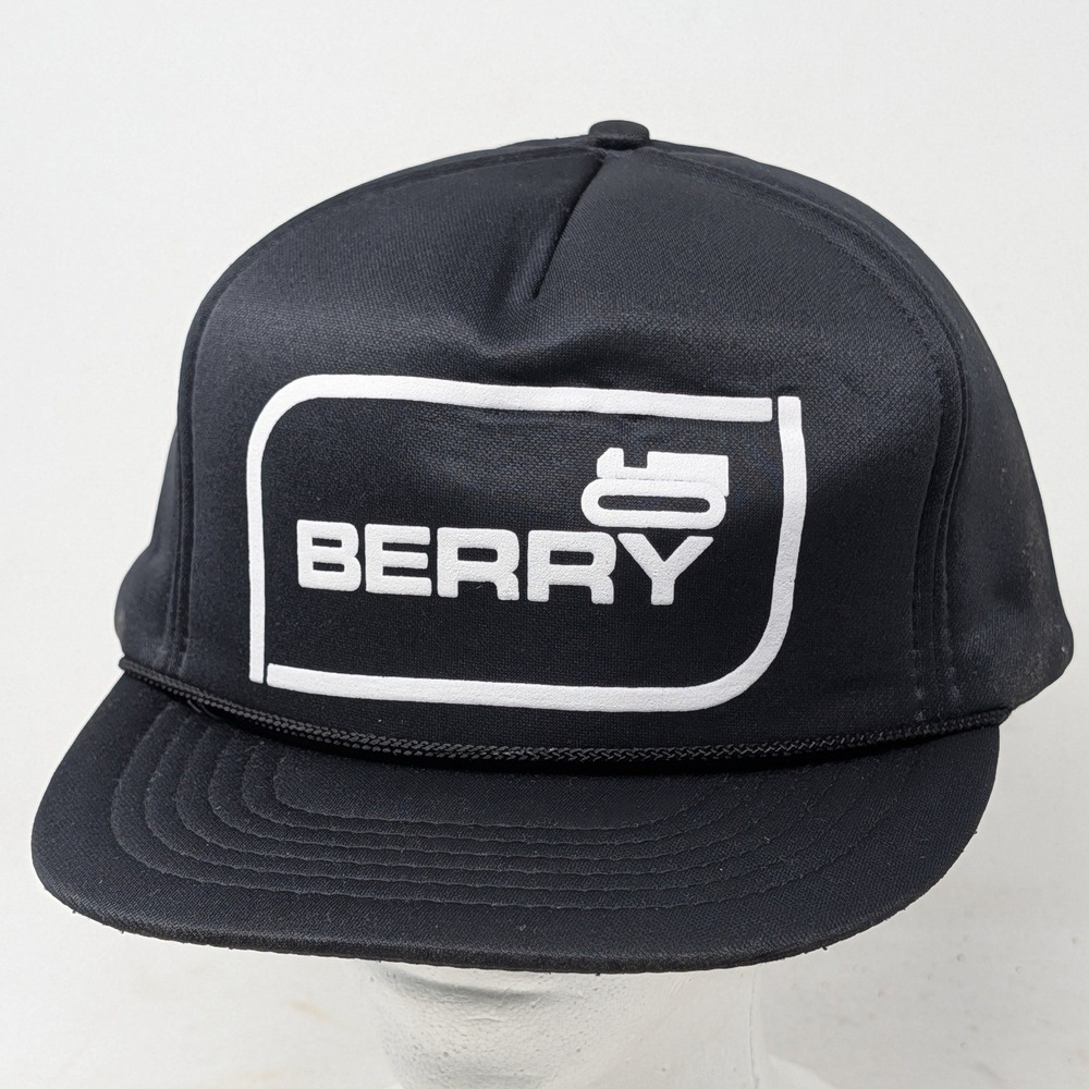 Vintage Headmost Berry Tractor Logo Trucker Hat Black Snapback Rope Cap OSFM